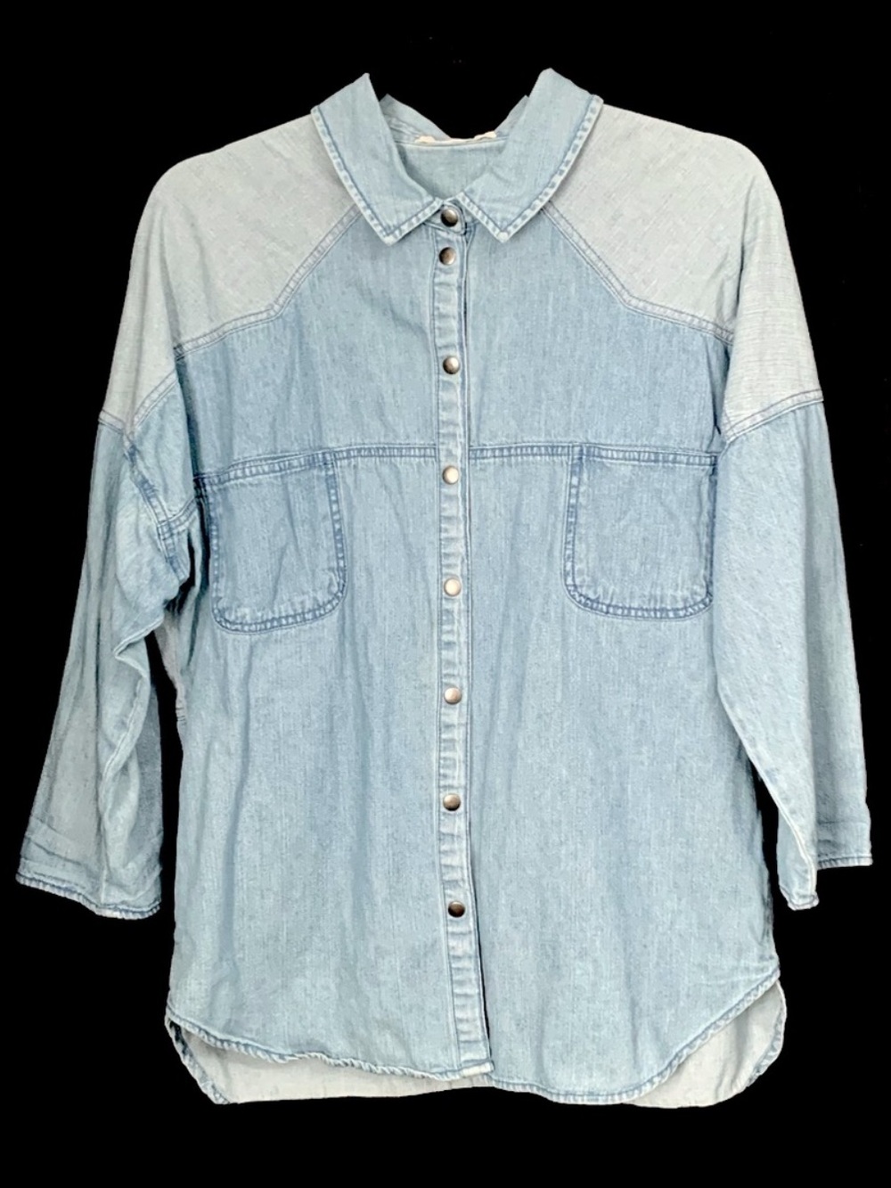 2.1 Denim 100% Cotton Chambray Color Block Shirt